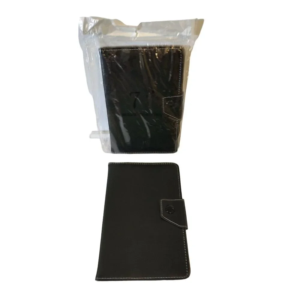Black Leather Tablet Case With Magnetic Closure & Adjustable Strap Bundle